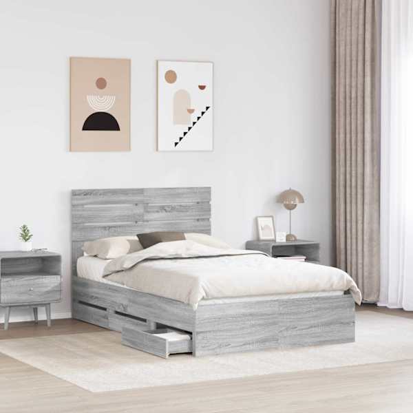 Sahtlitega voodiraam peatsiga, hall sonoma, 120 × 190 cm — mudel 3411523