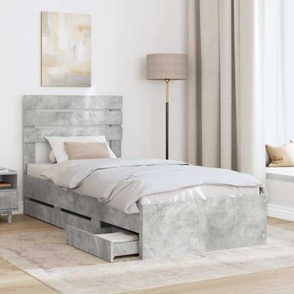 Sahtlitega voodiraam peatsiga, betoonhall, 90 × 200 cm — mudel 3411531