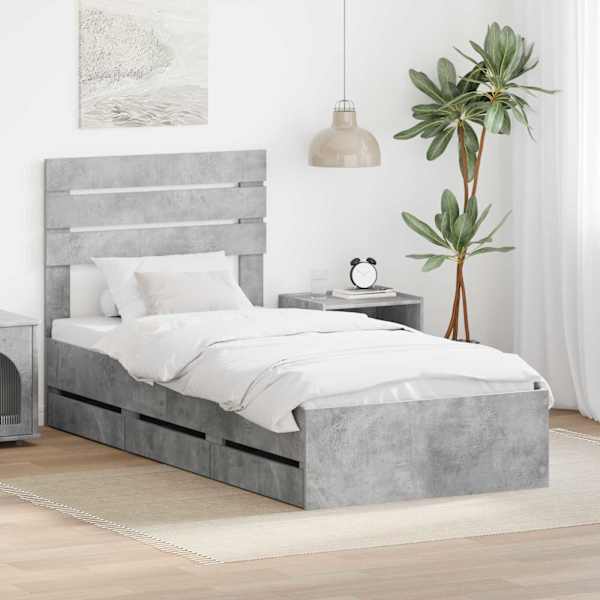 Sahtlitega voodiraam peatsiga, betoonhall, 90 × 190 cm — mudel 3411536