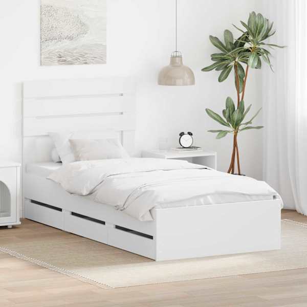 Sahtlitega voodiraam peatsiga, valge, 75 × 190 cm — mudel 3411539
