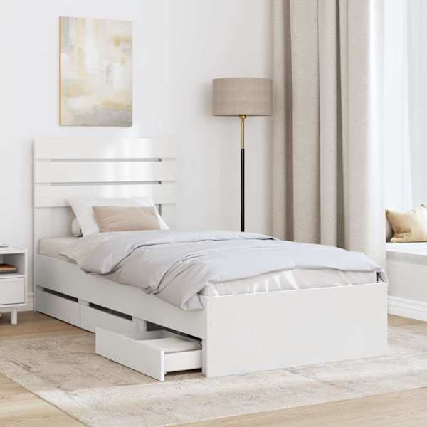 Sahtlitega voodiraam peatsiga, valge, 75 × 190 cm — mudel 3411539