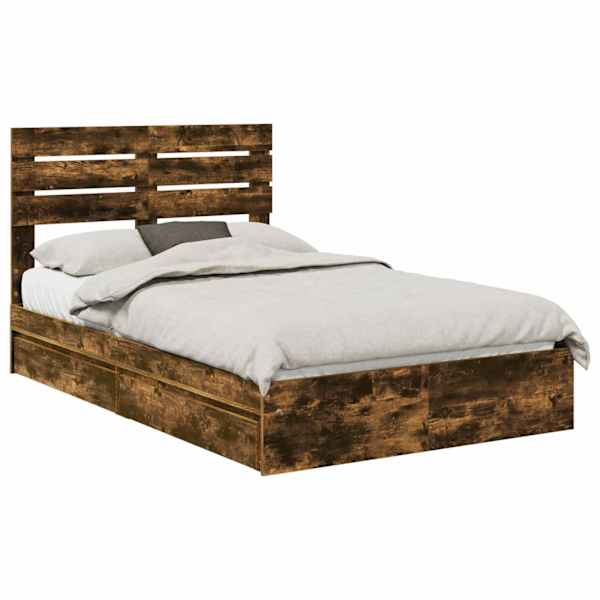 Sahtlitega voodiraam peatsiga, suitsutatud tamm, 135 × 190 cm, tehispuit — mudel 3411577