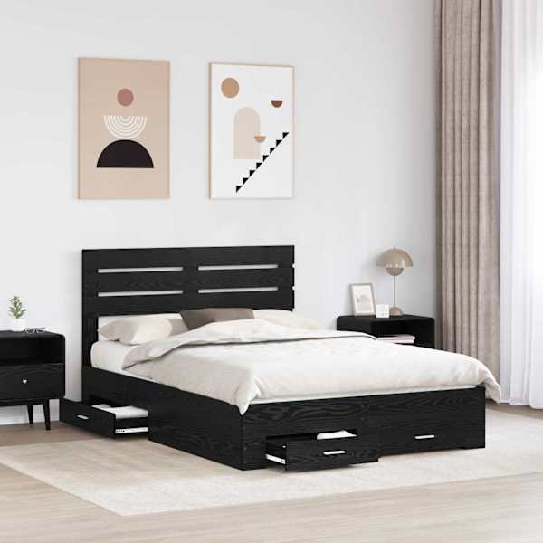 Sahtlitega voodiraam peatsiga, must tamm, 160 × 200 cm, tehispuit — mudel 3411623