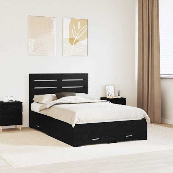 Sahtlitega voodiraam peatsiga, must tamm, 135 × 190 cm, tehispuit — mudel 3411652