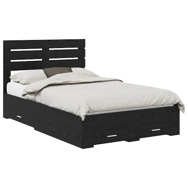 Sahtlitega voodiraam peatsiga, must tamm, 135 × 190 cm, tehispuit — mudel 3411652