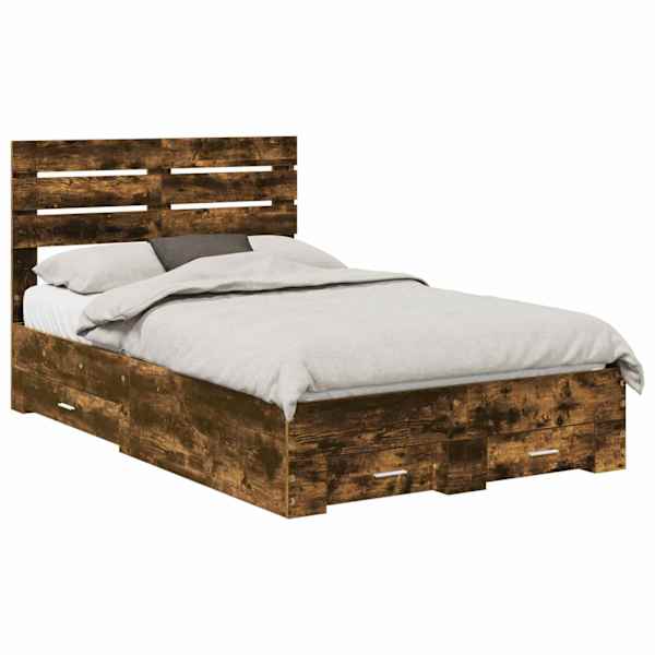 Sahtlitega voodiraam peatsiga, suitsutatud tamm, 120 × 190 cm, tehispuit — mudel 3411671