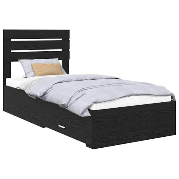 Sahtlitega voodiraam peatsiga, must tamm, 100 × 200 cm, tehispuit — mudel 3411676