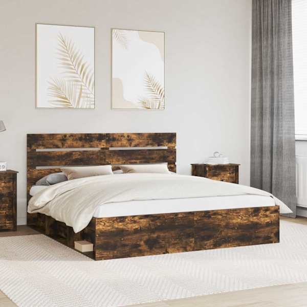 Voodiraam peatsiga, suitsutatud tamm, 180 × 200 cm, männipuit — mudel 3411716