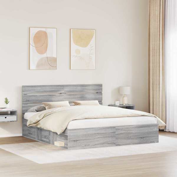 Voodiraam peatsiga, hall sonoma, 180 × 200 cm, männipuit — mudel 3411717