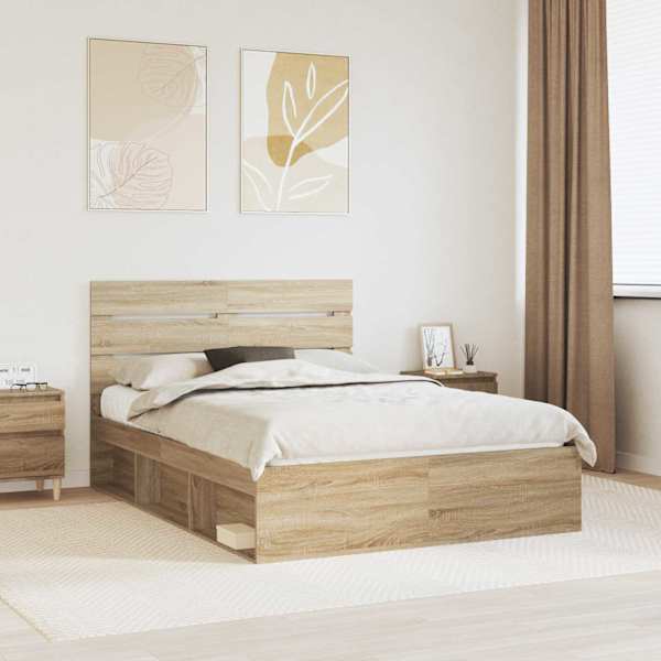 Voodiraam peatsiga, sonoma tamm, 150 × 200 cm, männipuit — mudel 3411730