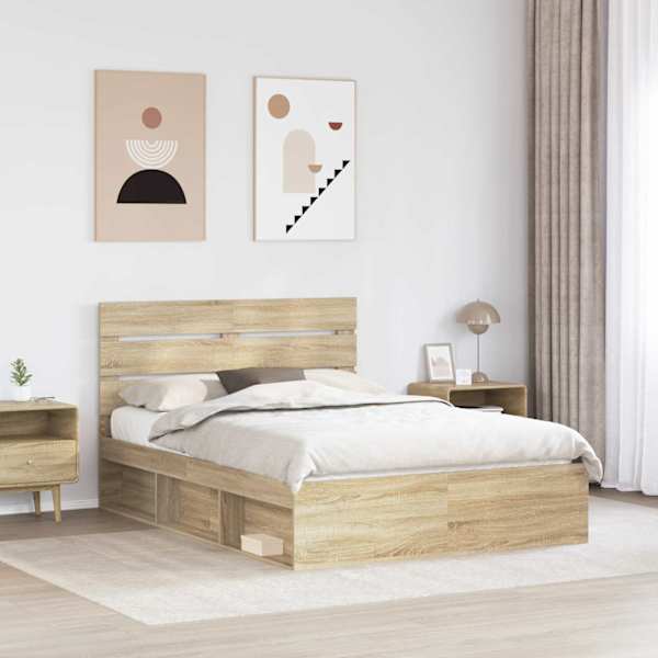 Voodiraam peatsiga, sonoma tamm, 150 × 200 cm, männipuit — mudel 3411730