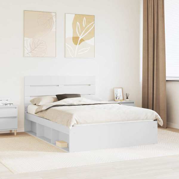 Voodiraam peatsiga, valge, 140 × 190 cm, männipuit — mudel 3411744