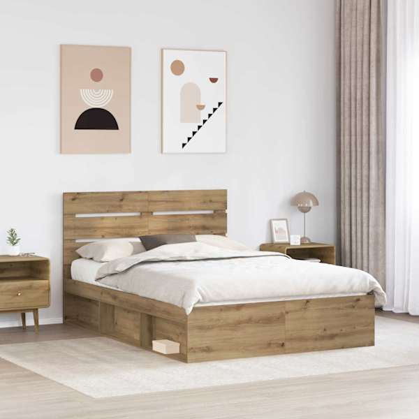 Voodiraam peatsiga, Artisan tamm, 140 × 190 cm, männipuit — mudel 3411751