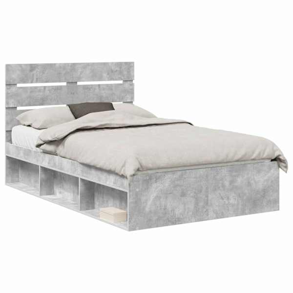 Voodiraam peatsiga, betoonhall, 135 × 190 cm, männipuit — mudel 3411755