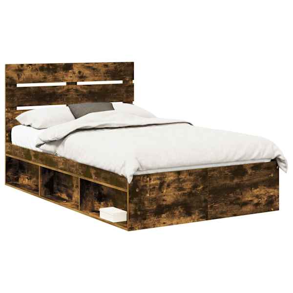 Voodiraam peatsiga, suitsutatud tamm, 135 × 190 cm, männipuit — mudel 3411756