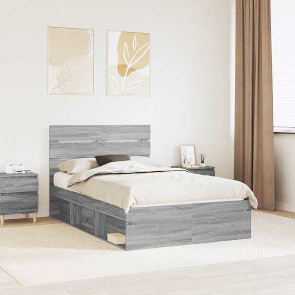 Voodiraam peatsiga, hall sonoma, 135 × 190 cm, männipuit — mudel 3411757