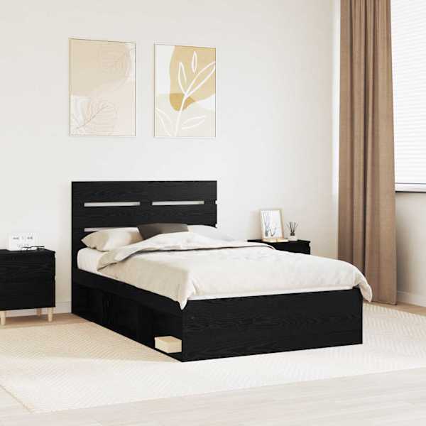 Voodiraam peatsiga, must, 120 × 200 cm, männipuit — mudel 3411761