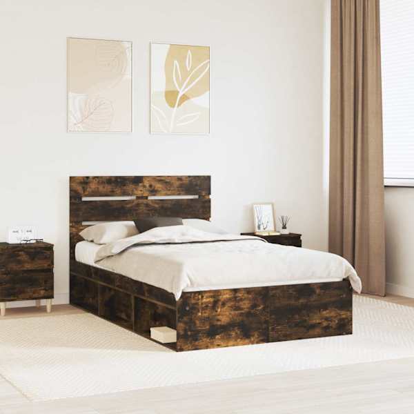 Voodiraam peatsiga, suitsutatud tamm, 120 × 200 cm, männipuit — mudel 3411764