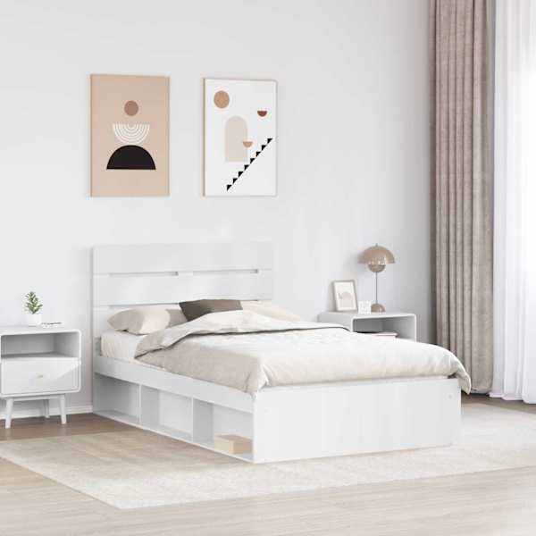 Voodiraam peatsiga, valge, 120 × 190 cm, männipuit — mudel 3411768
