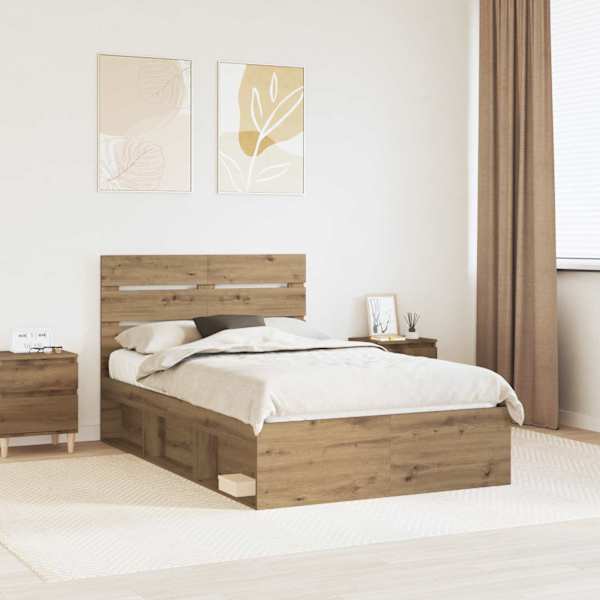 Voodiraam peatsiga, Artisan tamm, 120 × 190 cm, männipuit — mudel 3411775
