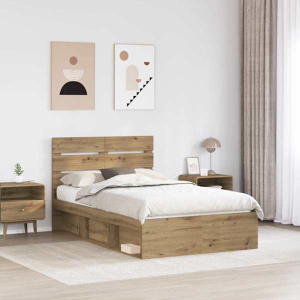 Voodiraam peatsiga, Artisan tamm, 120 × 190 cm, männipuit — mudel 3411775
