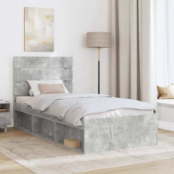 Voodiraam peatsiga, betoon, 90 × 200 cm, männipuit — mudel 3411787