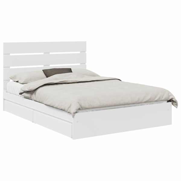 Sahtlitega voodiraam peatsiga, valge, 140 × 190 cm, tehispuit — mudel 3411898