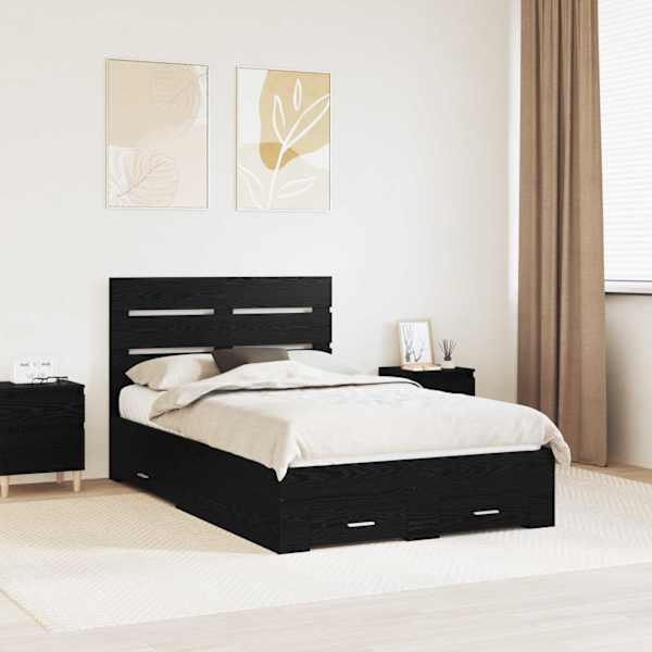 Sahtlitega voodiraam peatsiga, must tamm, 120 × 190 cm, tehispuit — mudel 3411997
