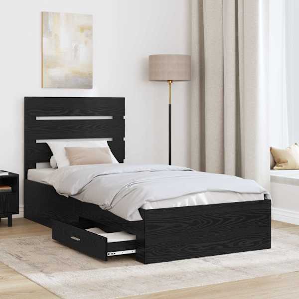 Sahtlitega voodiraam peatsiga, must tamm, 90 × 200 cm, tehispuit — mudel 3412013