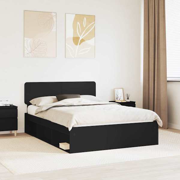 Voodiraam peatsiga, must, 160 × 200 cm, männipuit — mudel 3412052