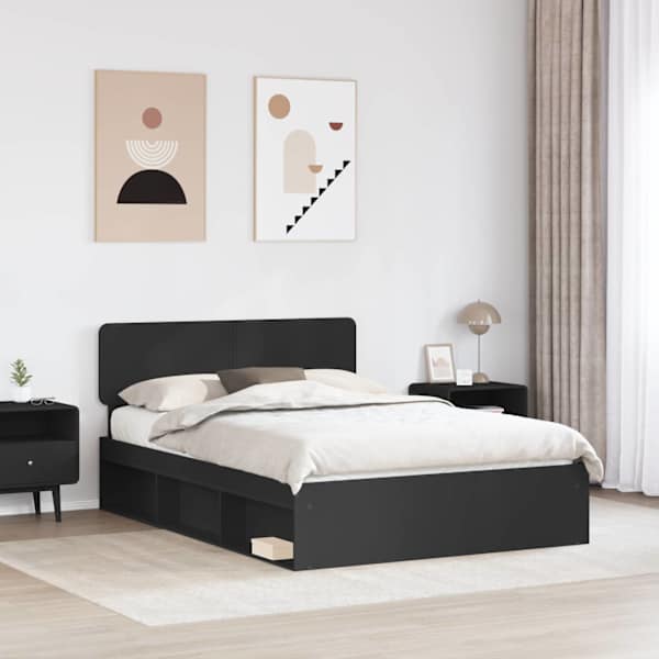 Voodiraam peatsiga, must, 160 × 200 cm, männipuit — mudel 3412052