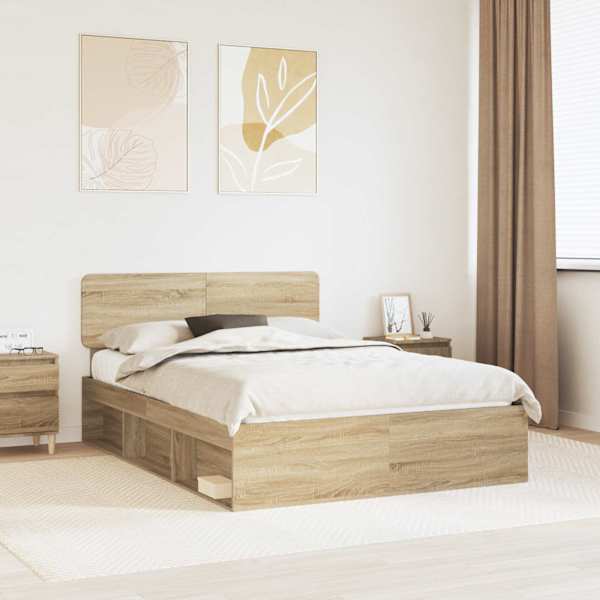 Voodiraam peatsiga, sonoma tamm, 160 × 200 cm, männipuit — mudel 3412053