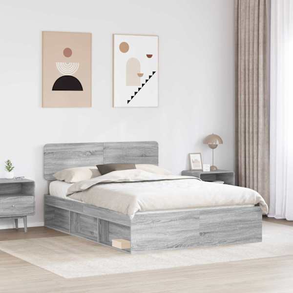 Voodiraam peatsiga, hall sonoma, 150 × 200 cm, männipuit — mudel 3412065