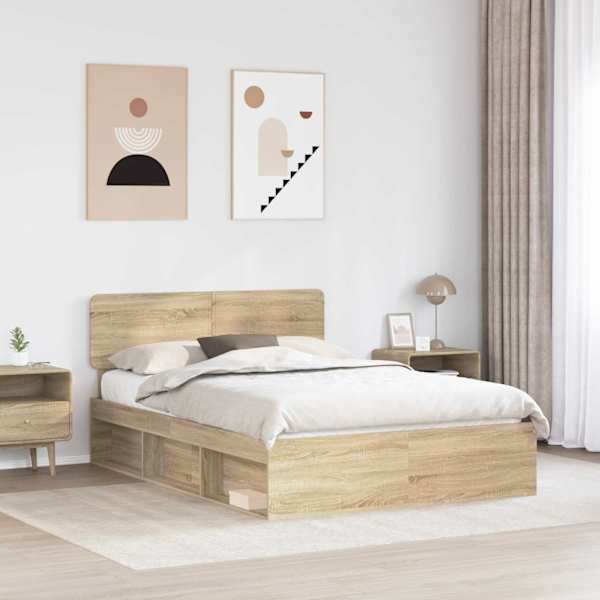 Voodiraam peatsiga, sonoma tamm, 140 × 200 cm, männipuit — mudel 3412071