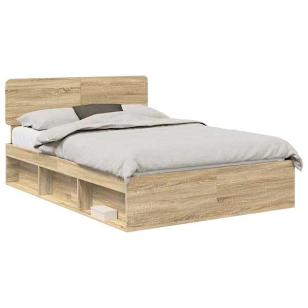 Voodiraam peatsiga, sonoma tamm, 140 × 200 cm, männipuit — mudel 3412071