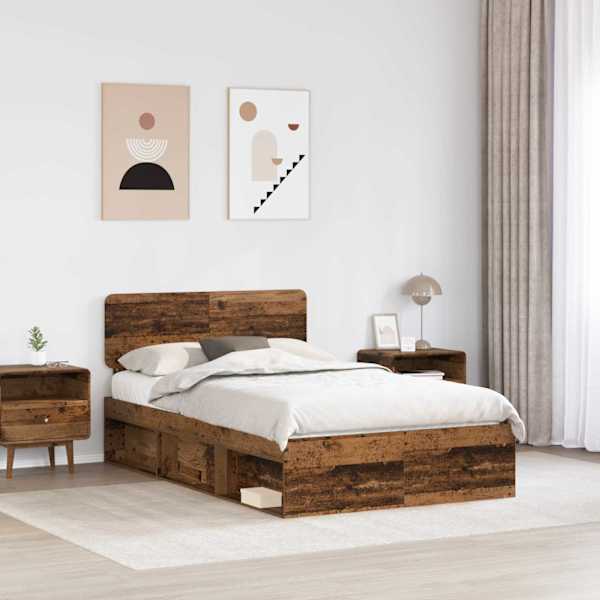 Voodiraam peatsiga, vana puit, 135 × 190 cm, männipuit — mudel 3412094