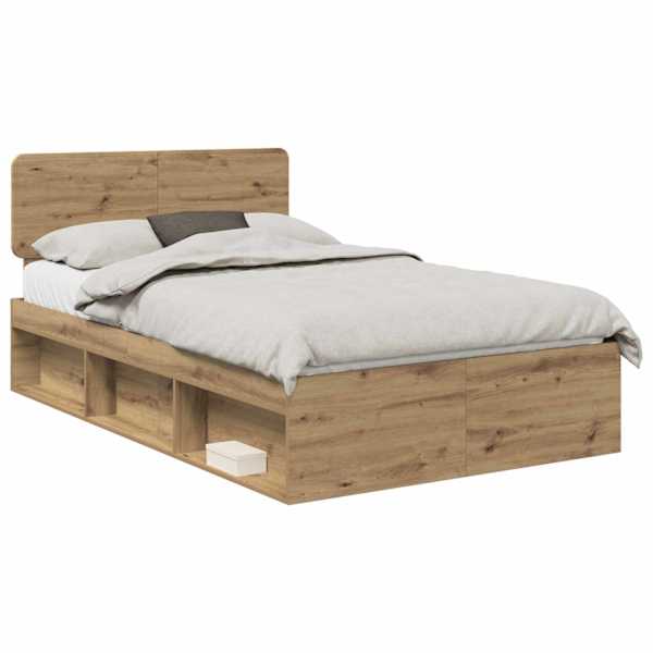 Voodiraam peatsiga, artisan tamm, 135 × 190 cm, männipuit — mudel 3412095