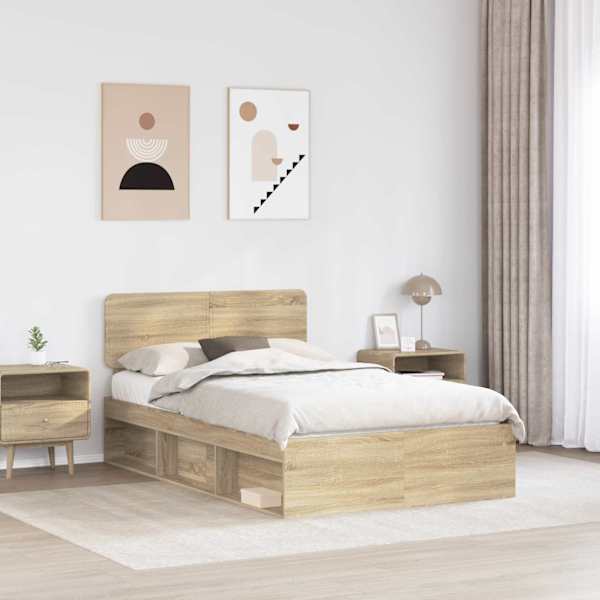 Voodiraam peatsiga, sonoma tamm, 120 × 190 cm, männipuit — mudel 3412107