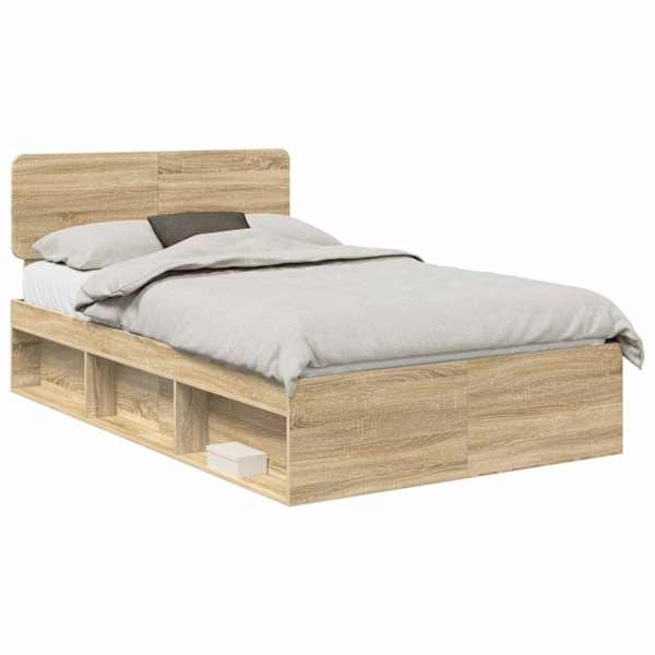 Voodiraam peatsiga, sonoma tamm, 120 × 190 cm, männipuit — mudel 3412107