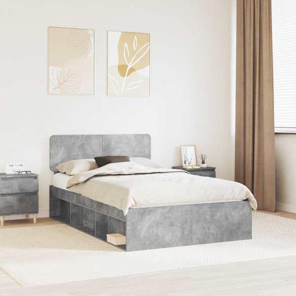 Voodiraam peatsiga, betoonhall, 120 × 190 cm, männipuit — mudel 3412108