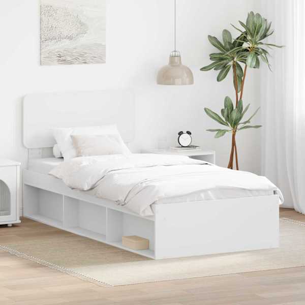 Voodiraam peatsiga, valge, 90 × 200 cm, männipuit — mudel 3412123
