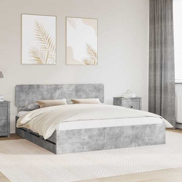 Sahtlitega voodiraam peatsiga, betoonhall, 180 × 200 cm — mudel 3412160