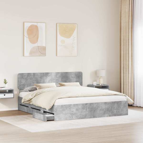 Sahtlitega voodiraam peatsiga, betoonhall, 180 × 200 cm — mudel 3412160