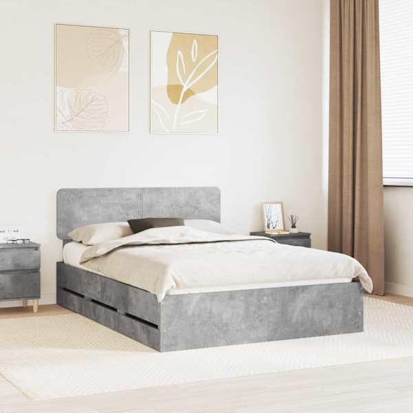 Sahtlitega voodiraam peatsiga, betoonhall, 140 × 200 cm — mudel 3412181
