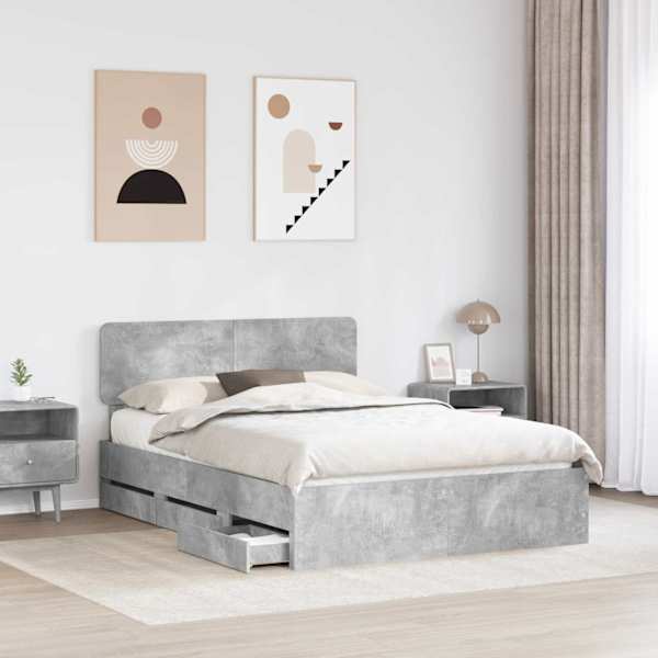 Sahtlitega voodiraam peatsiga, betoonhall, 140 × 200 cm — mudel 3412181