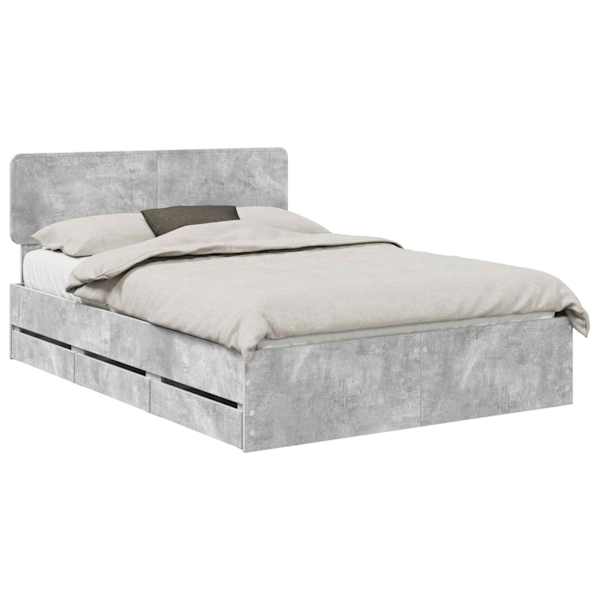 Sahtlitega voodiraam peatsiga, betoonhall, 140 × 200 cm — mudel 3412181