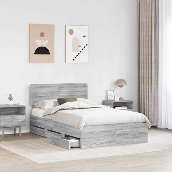 Sahtlitega voodiraam peatsiga, hall sonoma, 120 × 190 cm — mudel 3412211
