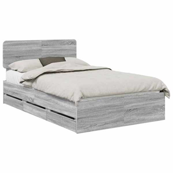 Sahtlitega voodiraam peatsiga, hall sonoma, 120 × 190 cm — mudel 3412211