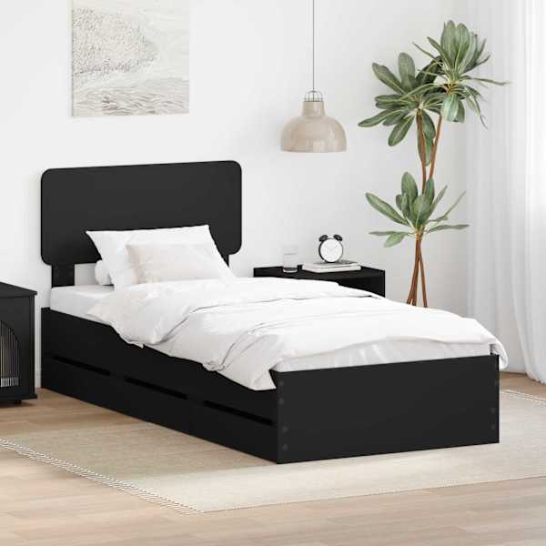 Sahtlitega voodiraam peatsiga, must, 100 × 200 cm — mudel 3412214