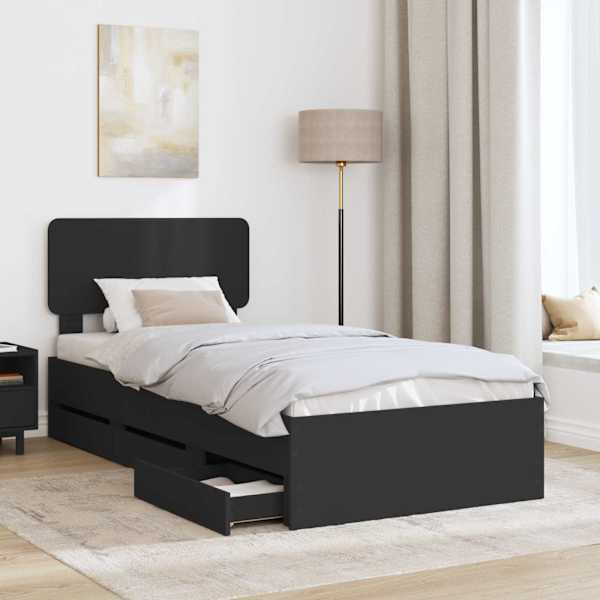 Sahtlitega voodiraam peatsiga, must, 100 × 200 cm — mudel 3412214